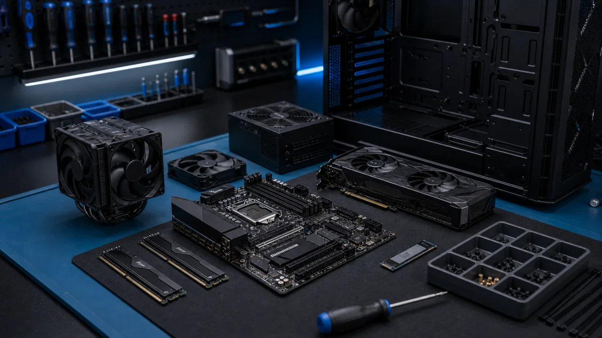Computer components selected for a custom PC build