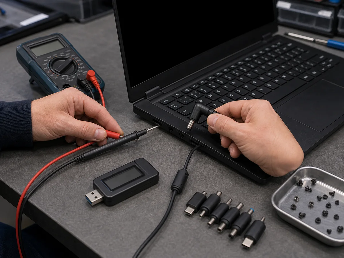 Testing a laptop charger and charging port with diagnostic tools