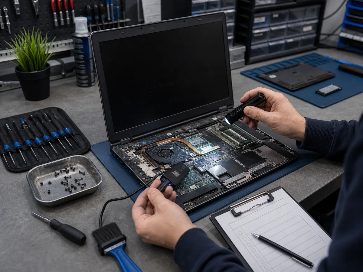 Laptop maintenance assessment with diagnostic tools