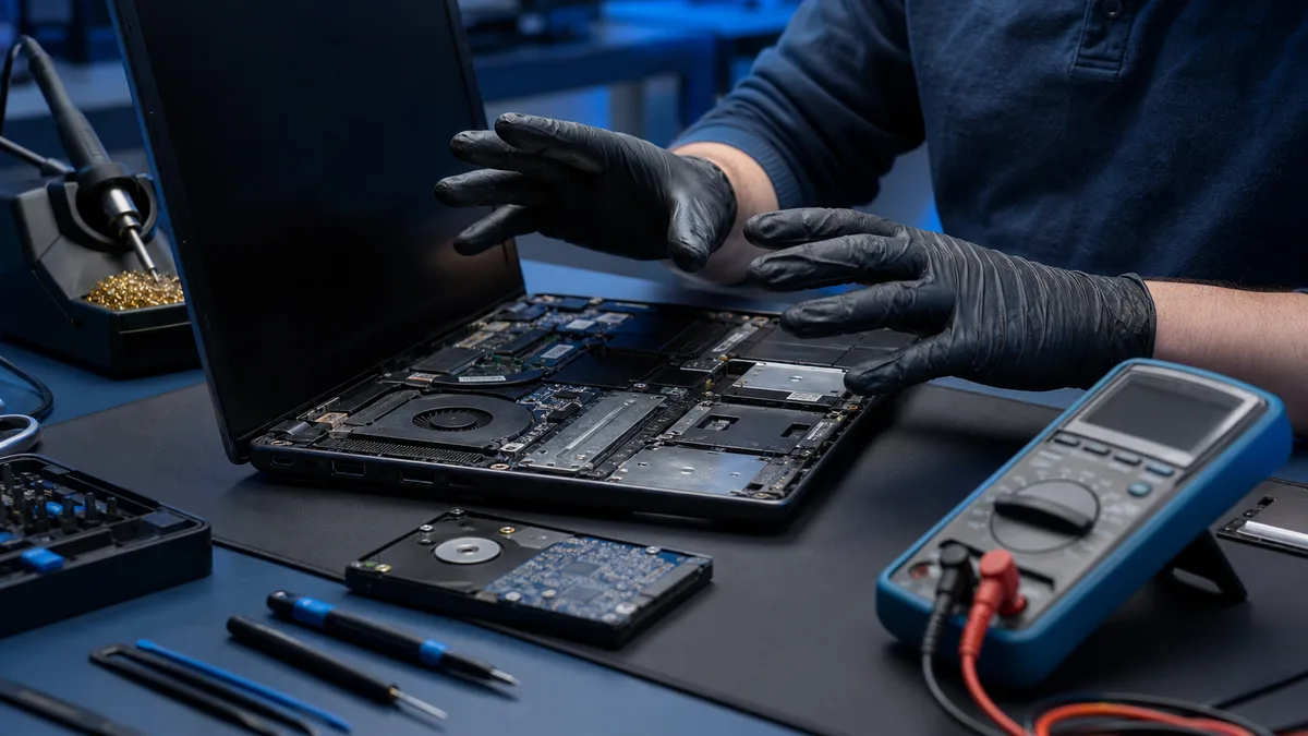 opened laptop and diagnostic tools before a repair decision