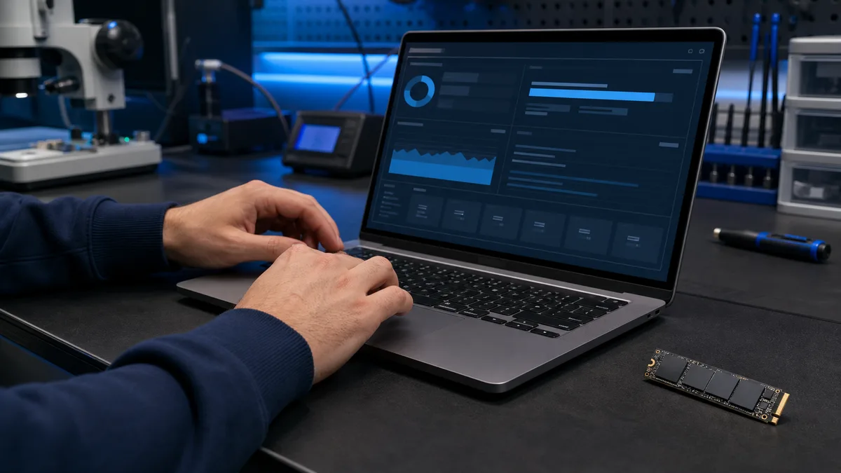 checking SSD health data at a repair bench