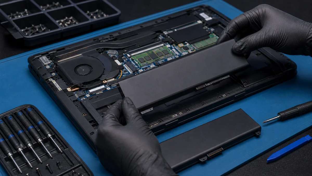 Laptop battery replacement with model-specific battery check