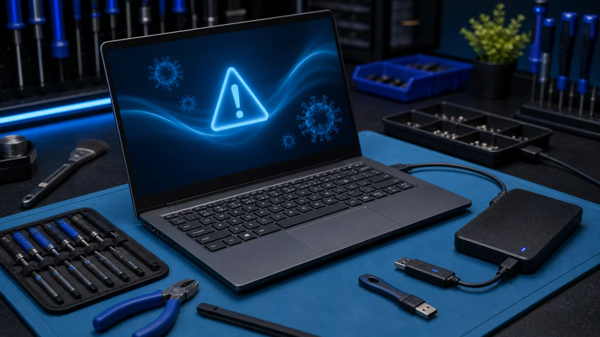 Malware cleanup diagnostics on a Windows laptop